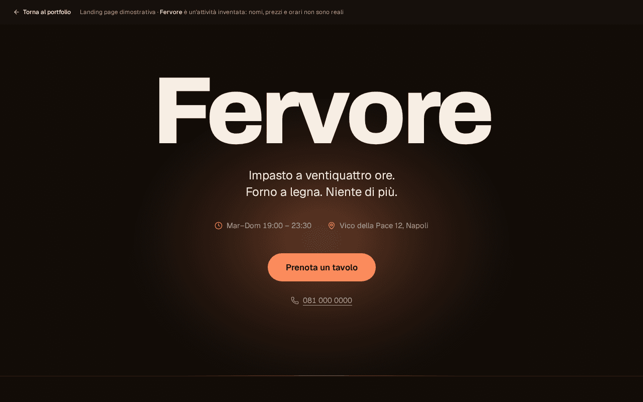 Concept Fervore: landing page per pizzeria napoletana