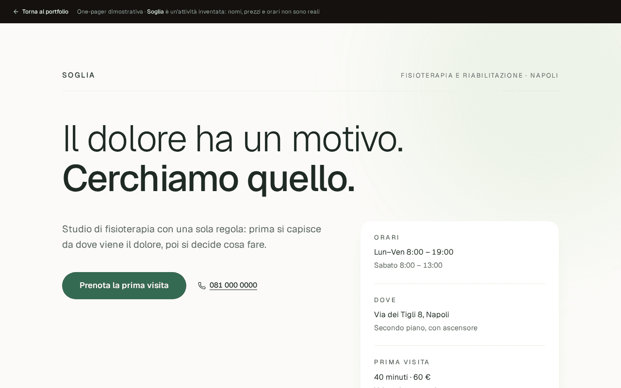 Concept Soglia: one-pager per fisioterapia e riabilitazione